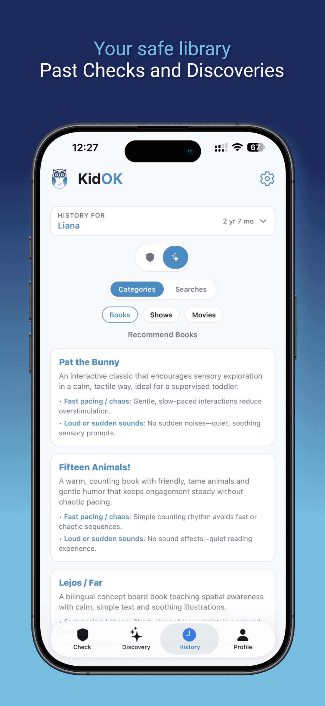 KidOK saved recommendations library