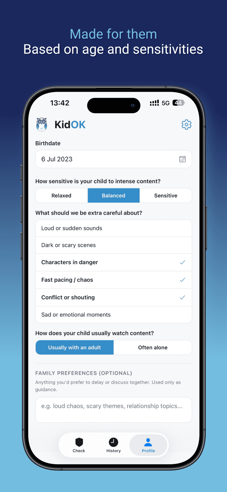 KidOK child profile personalization
