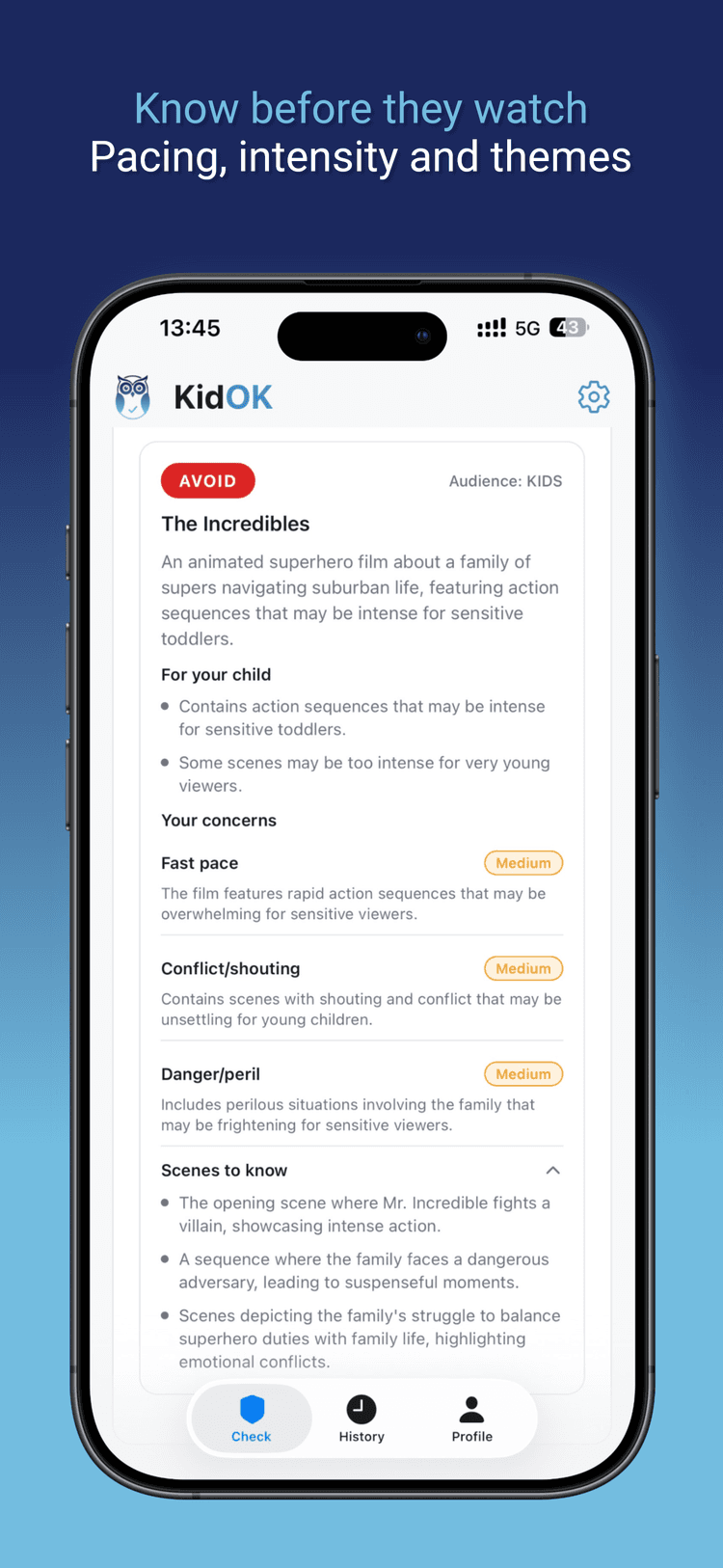 KidOK safety result screen