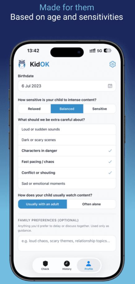 KidOK child profile personalization