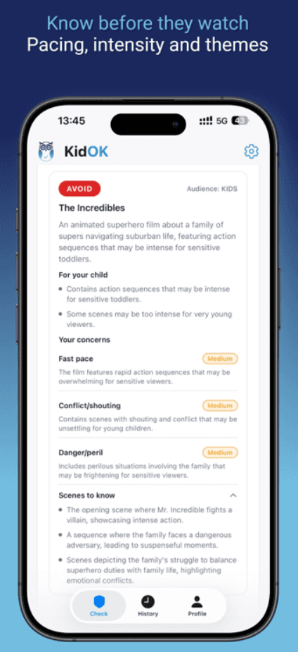 KidOK safety result screen